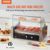 VEVOR Hot Dog Roller, Stainless Sausage Grill Cooker Machine with Dual Temp Control Glass Hood Acrylic Cover Bun Warmer Shelf Removable Drip Tray, ETL